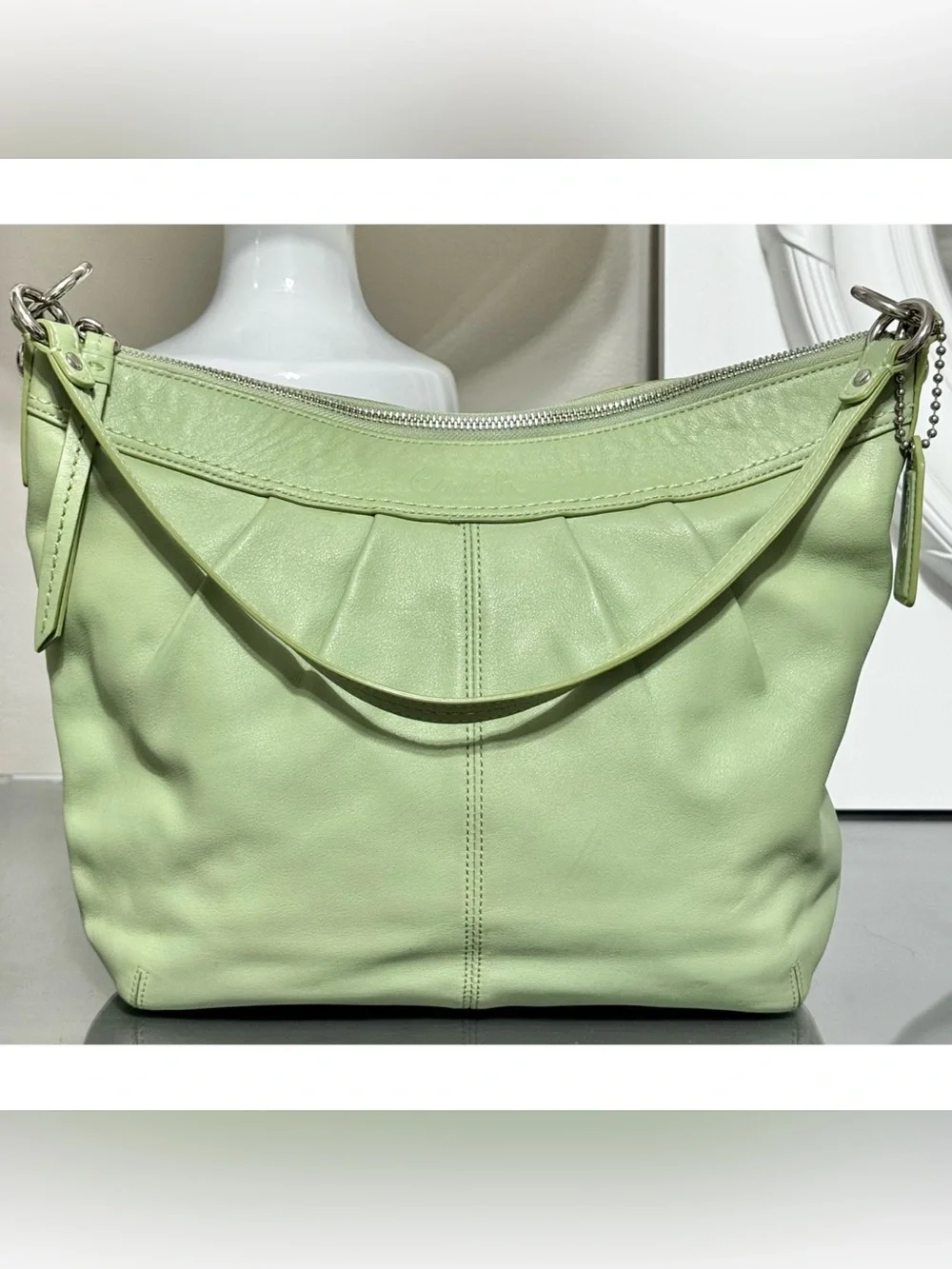 COACH Soho Pleated Hobo F13764 CELERY GREEN Leather Shoulder Crossbody Bag